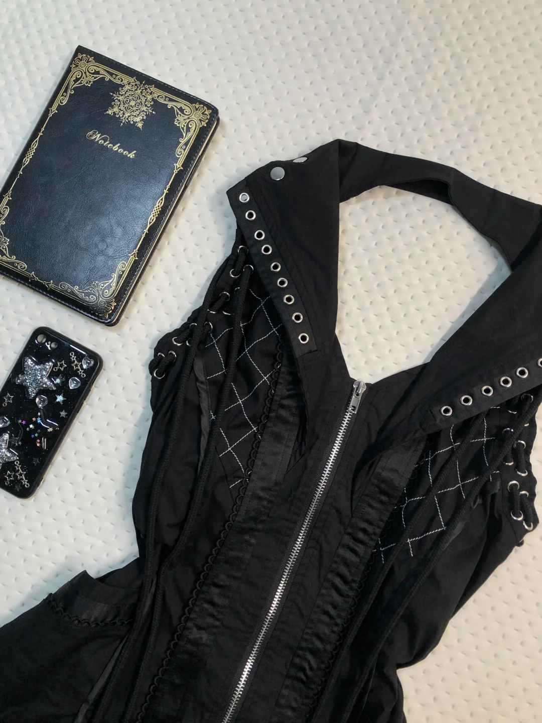 Black Gothic Sleeveless Short Homecoming Dress Halter Collar Lace Up Zipper Punk Cocktail Gown  NV6922