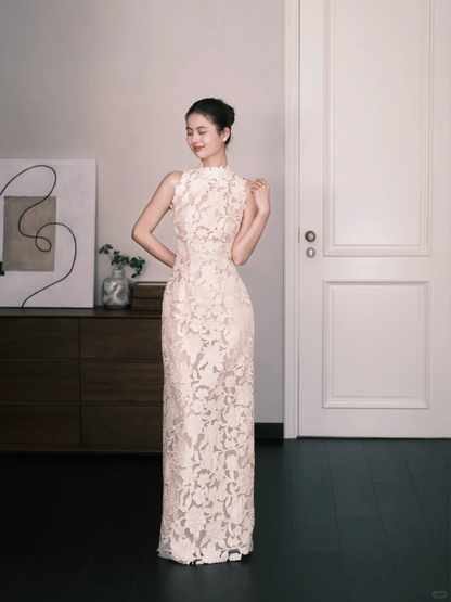 High Neck Halter 3D Floral Lace Sheath Formal Evening Dress  NV7360