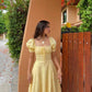 Yellow Elegant Long Puff Sleeve Slit Prom Dress Birthday Dress Evening Dress Wedding Guest Dress nv1710