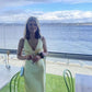 Yellow V-neck backless fashion elegant long satin ball gown evening dress wedding guest party dress nv2013