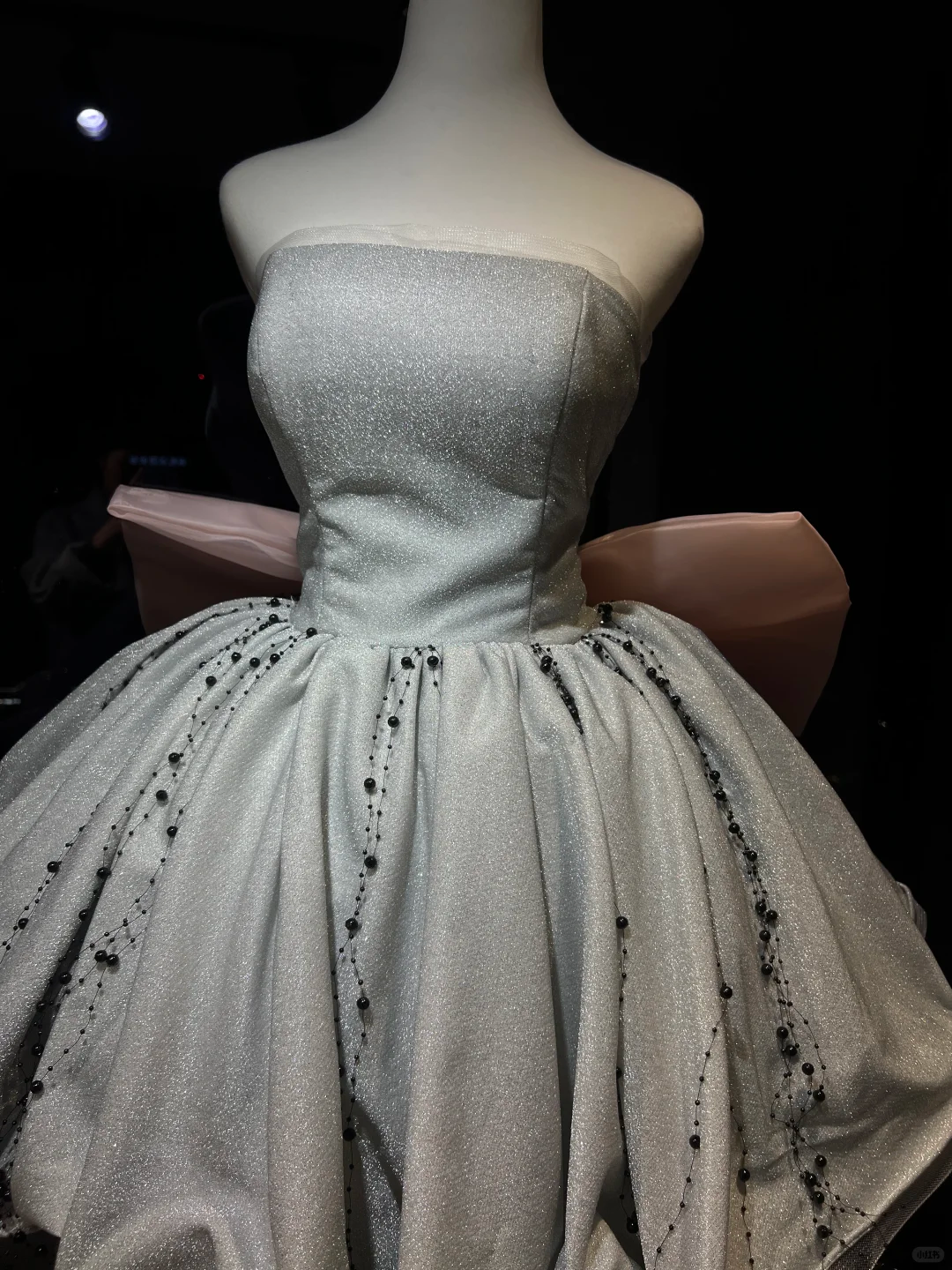 Silver Glitter Strapless Mini Homecoming Dress Tube Neck Beaded Tassel Puffy Skirt Large Pink 3D Bow Back Short Formal Gown  NV6932