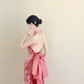New Chinese Halter Velvet Mermaid Evening Gown High Slit Chiffon Train  NV7169