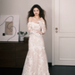 Strapless Mermaid Lace Wedding Dress with Detachable Sheer Long Sleeves  NV7383