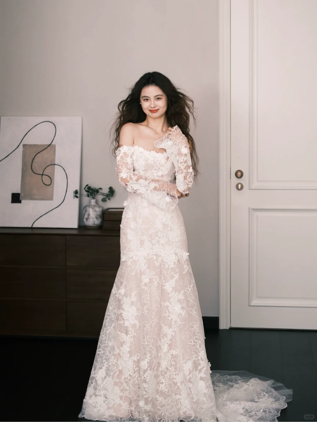 Strapless Mermaid Lace Wedding Dress with Detachable Sheer Long Sleeves  NV7383