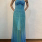 Blue shiny fashion gradient spray gold retro elegant sling long tulle ball gown evening dress party dress nv2761 nv2761