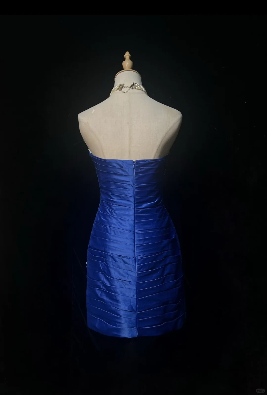 Strapless Royal Blue Homecoming Dress Pleated Satin Mini Formal Gown with Rhinestone Beading  NV6888