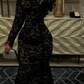 Robe longue sirène en dentelle à manches longues - Robe sexy et élégante NV6328