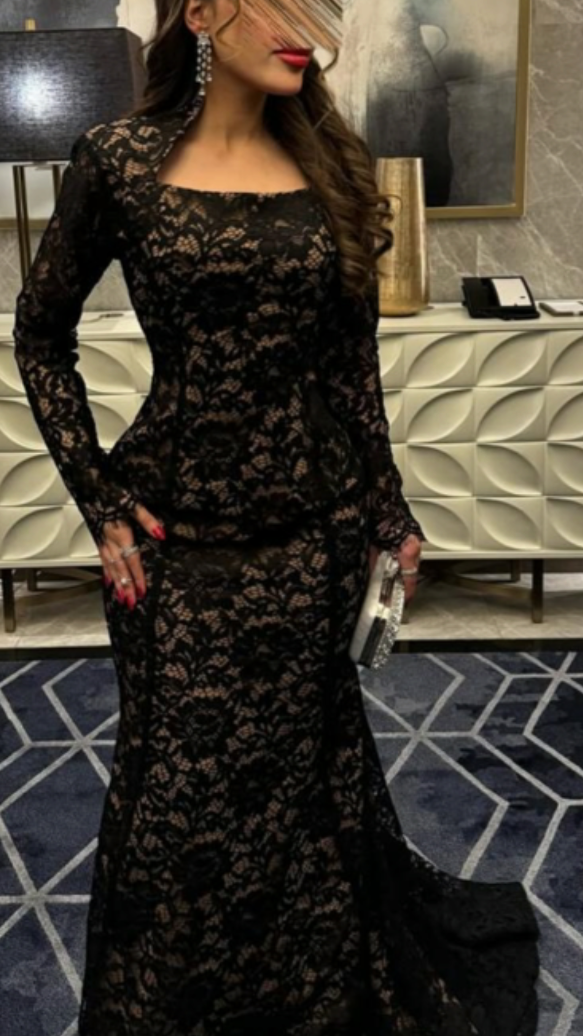 Robe longue sirène en dentelle à manches longues - Robe sexy et élégante NV6328