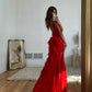 Red fashion spaghetti straps long Chiffon ruffled bodycon ball gown evening dress party dress nv3544