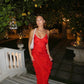 Red fashion spaghetti straps long Chiffon ruffled bodycon ball gown evening dress party dress nv3544