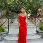 Red fashion spaghetti straps long Chiffon ruffled bodycon ball gown evening dress party dress nv3544
