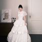 Square Neck Tiered Tulle Wedding Dress with Detachable Puff Sleeves  NV7379