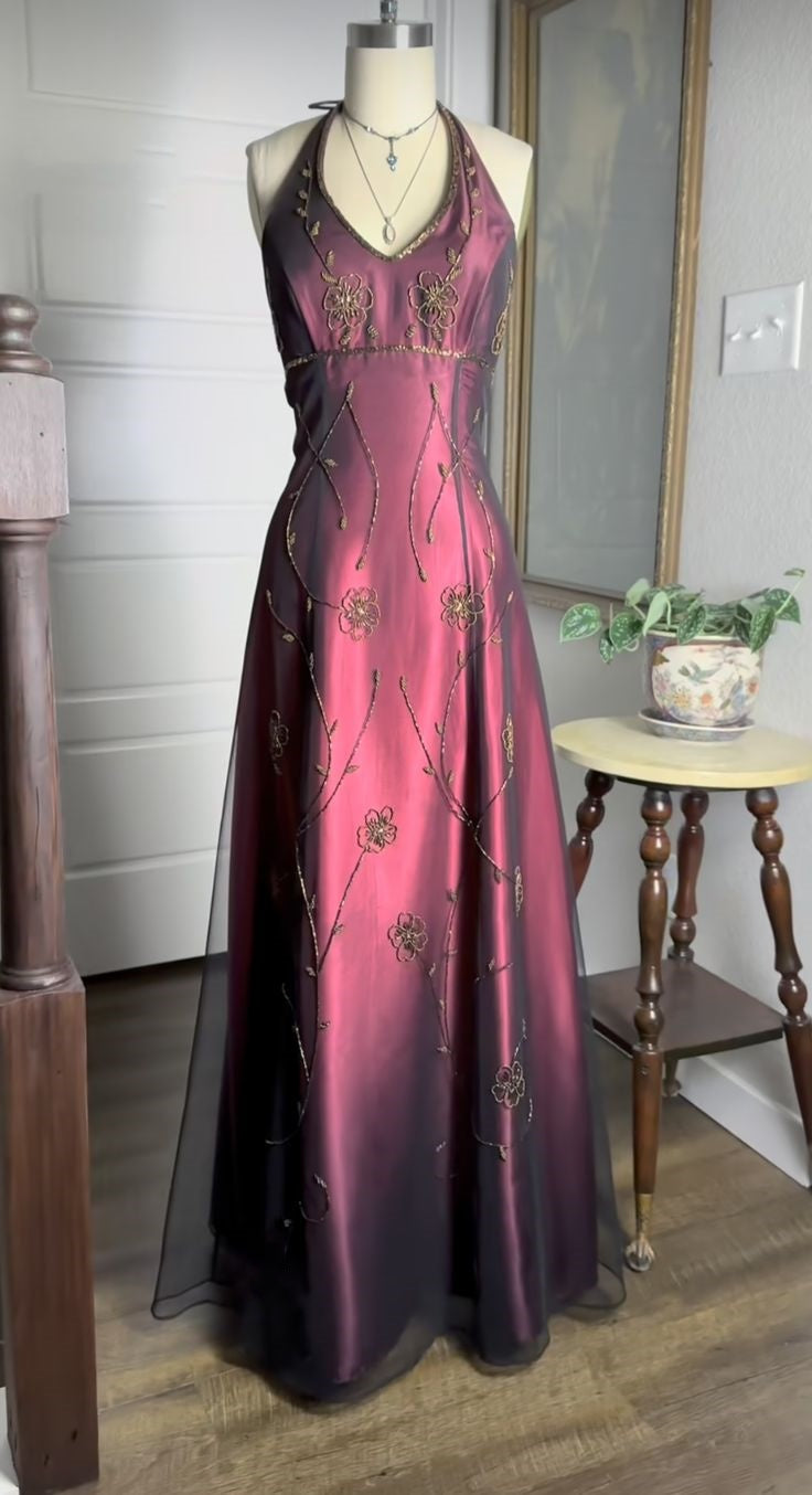 Black/Burgundy Vintage Fashion Exquisite Beading Elegant Backless Long Satin Tulle Formal Prom Dress Evening Gown Party Dress nv3649