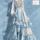 Vintage Gold Piping Tiered Ruffle Two Piece Victorian Maxi Gown  NV7396