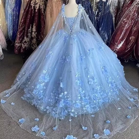 Light Purple Quinceanera Dresses With Cape 3D Floral Applique nv1007