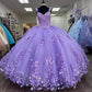 Light Purple Quinceanera Dresses With Cape 3D Floral Applique nv1007