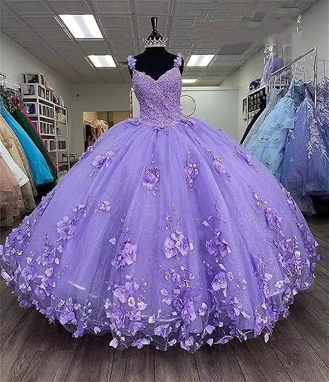 Light Purple Quinceanera Dresses With Cape 3D Floral Applique nv1007