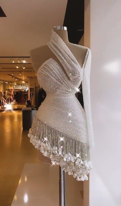🤍White shiny beaded sequins short tulle cocktail party dress fashion dress nv5071