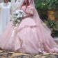 NiceVestidos--Pink exquisite lace floral long floor-length ball gown wedding dress NV5832