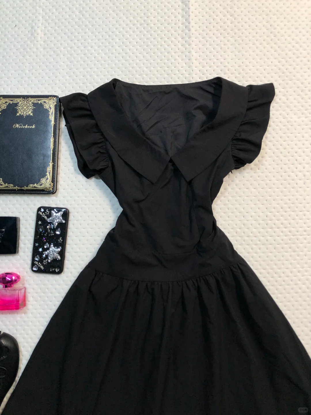 Black Short Homecoming Dress Lapel V Neck Flutter Sleeve A-Line Lace Hem Vintage Cocktail Gown  NV6920