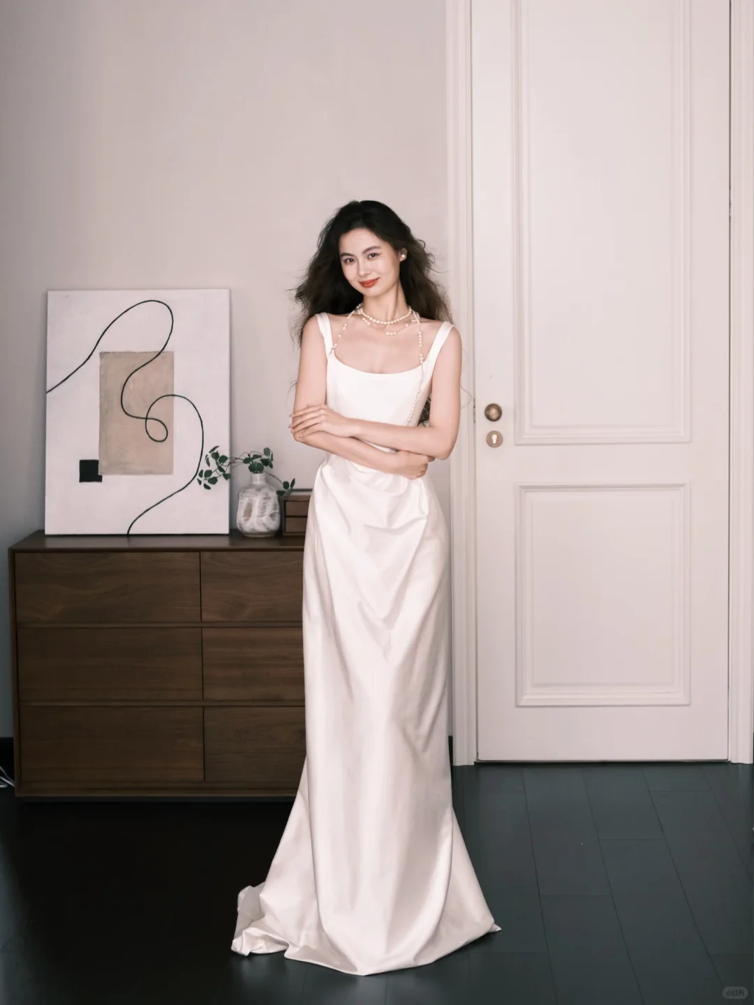 Square Neck Wide Strap Satin Bridal Gown, Minimalist A Line Wedding Dress  NV7266