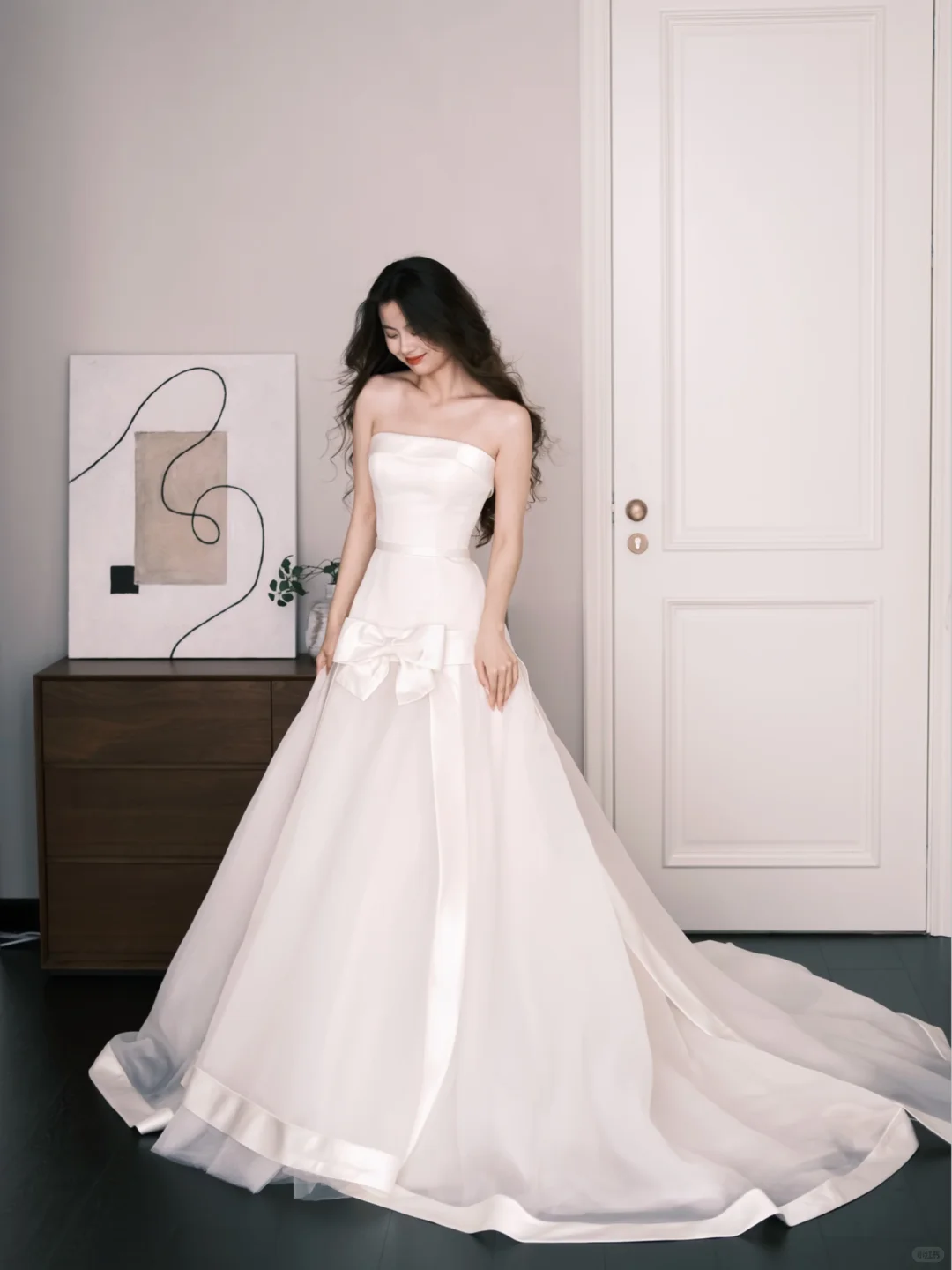 Minimalist Strapless Wedding Dress Satin Big Bow Bridal Gown  NV7254