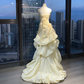 Pale Yellow Strapless Vintage Evening Gown Ruched Texture 3D Flowers Tiered Bubble Long Prom Dress  NV7012