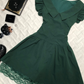 Dark Green Short Homecoming Dress Lapel V Neck Flutter Sleeve A-Line Lace Hem Vintage Cocktail Gown  NV6919