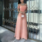 Strapless Simple Pink Satin Long Evening Dress Low Profile A-Line Ball Gown nv2774