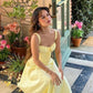 Yellow Elegant Long Puff Sleeve Slit Prom Dress Birthday Dress Evening Dress Wedding Guest Dress nv1710