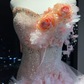 Pink Strapless Mermaid Dress 3D Floral Tiered Glitter Tulle Long Train Fairy Prom Gown  NV6936
