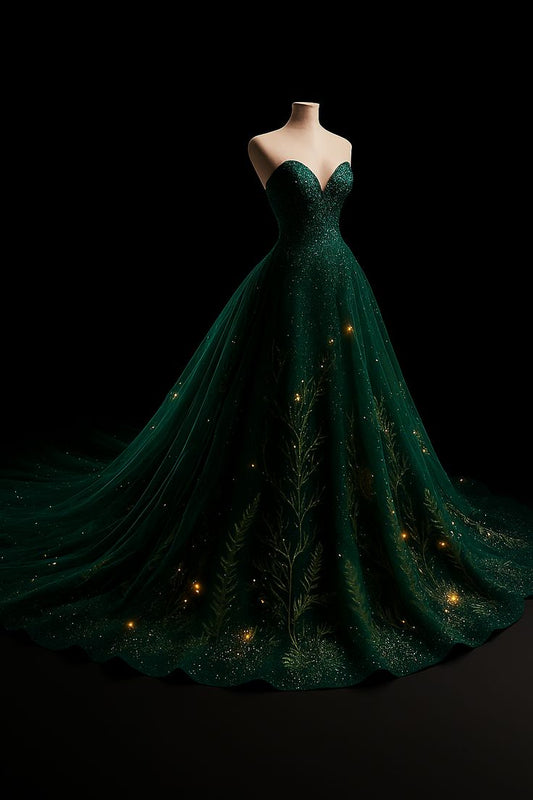 Robe de bal longue NiceVestidos, arrivant au sol, ornée de perles vertes et scintillantes d'une finesse exquise NV6107