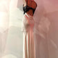 Beautiful Cream Stunning Black Lace Long Backless Satin Party Gown Evening Dress Accompanying Dress nv4106