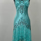 Turquoise Vintage Exquisite Beaded Lace Spaghetti Strap Long Prom Gown Evening Dress Party Dress nv3540
