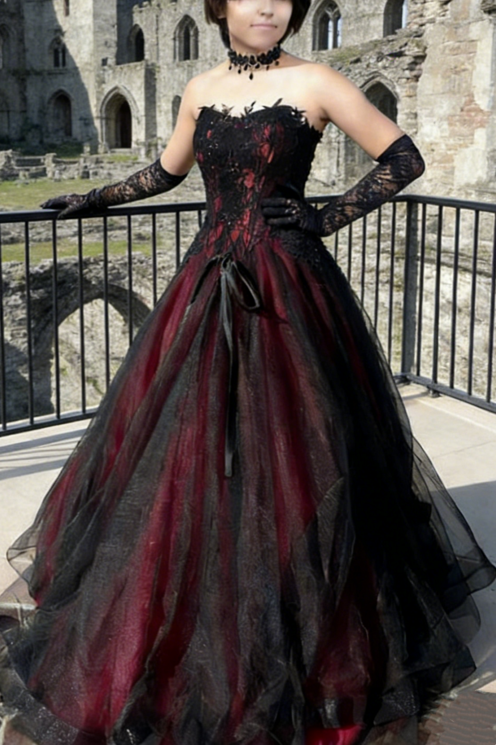 Robe bustier dégradée noir et rouge - Robe de bal longue à paillettes et corset en dentelle NV6805