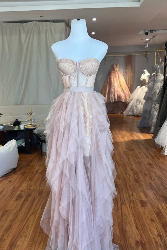 Robe de bal longue en tulle rose NV6651