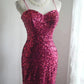 Robe longue moulante rose à paillettes NV6583