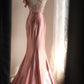 Pink Beaded Elegant Long Satin Floor Length Ball Gown Evening Dress Party Dress nv4187