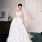 Off Shoulder Ivory Lace Wedding Gown, 3D Floral Appliques Sheer Corset Ballgown Bridal Dress  NV7392