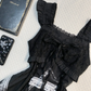 Black Chess Print Midi Homecoming Dress Ruffle Wide Strap Lace Lolita Vintage Cocktail Gown  NV6929