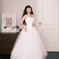 White Off The Shoulder Tulle Wedding Dress Satin Bow Bridal Gown  NV7215