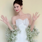 Strapless White Satin Mermaid Wedding Gown, Big Bow Accent Elegant Bridal Dress  NV7437
