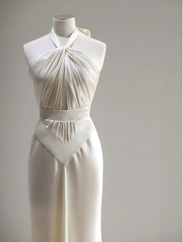 Ivory Elegant Fashion Strap Long Satin Graduation Gown Mermaid Sling Prom Dress Birthday Party Dress Evening Dress nv3938