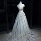 Off Shoulder Light Ice Blue Mermaid Evening Gown Beaded Lace Appliques Long Train Wedding Dress  NV7060