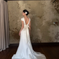 Ivory Cap Sleeve Satin Mermaid Wedding Gown Fold Collar  NV7187