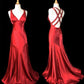 Red fashion elegant V long satin floor-length trailing ball gown evening dress birthday party dress prom dress nv3950