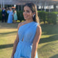 Blue simple elegant one shoulder off the shoulder long tulle ball gown evening dress party dress nv2480