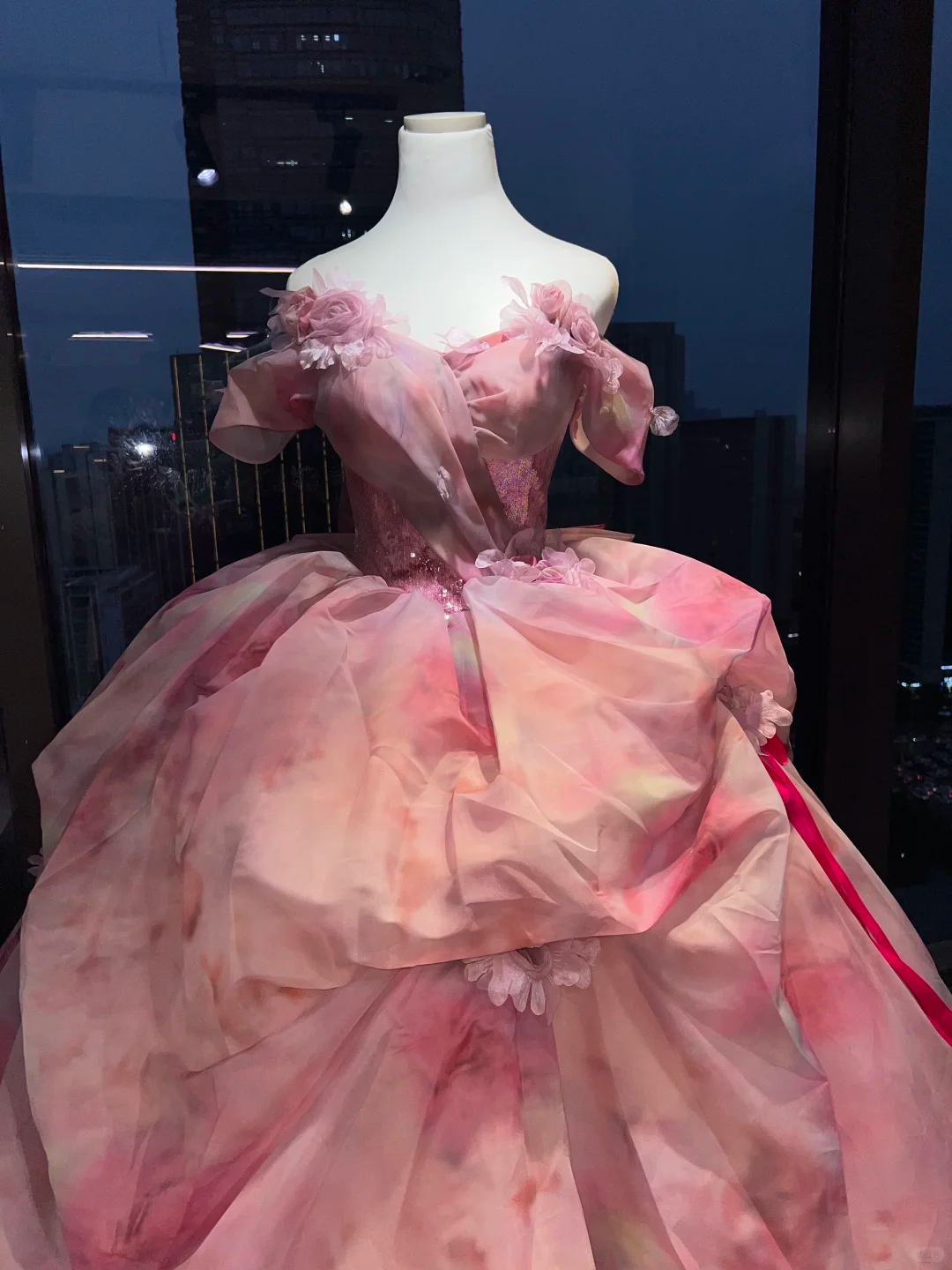 Pink Floral Print Off Shoulder Princess Evening Gown 3D Flowers Lace Boned Voluminous Ruffled Organza Skirt Long Prom Dress  NV7022