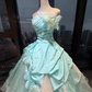 Ice Blue Strapless Princess Ball Gown Beaded Embroidery 3D Flower Ruched Satin Tiered Organza Long Evening Gown  NV7001