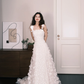 3D Floral Tulle Wedding Dress Square Neck Wide Strap  NV7316